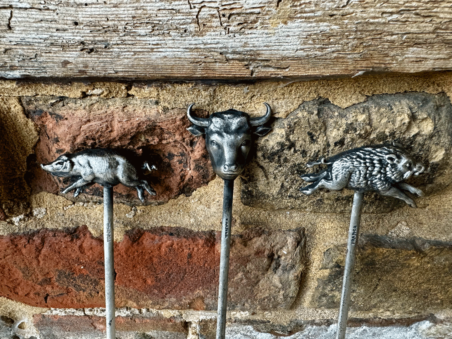 rare antique french silver plated hatelet pie skewer cockerel chicken bull rabbit pig pheasant wild boar swallow