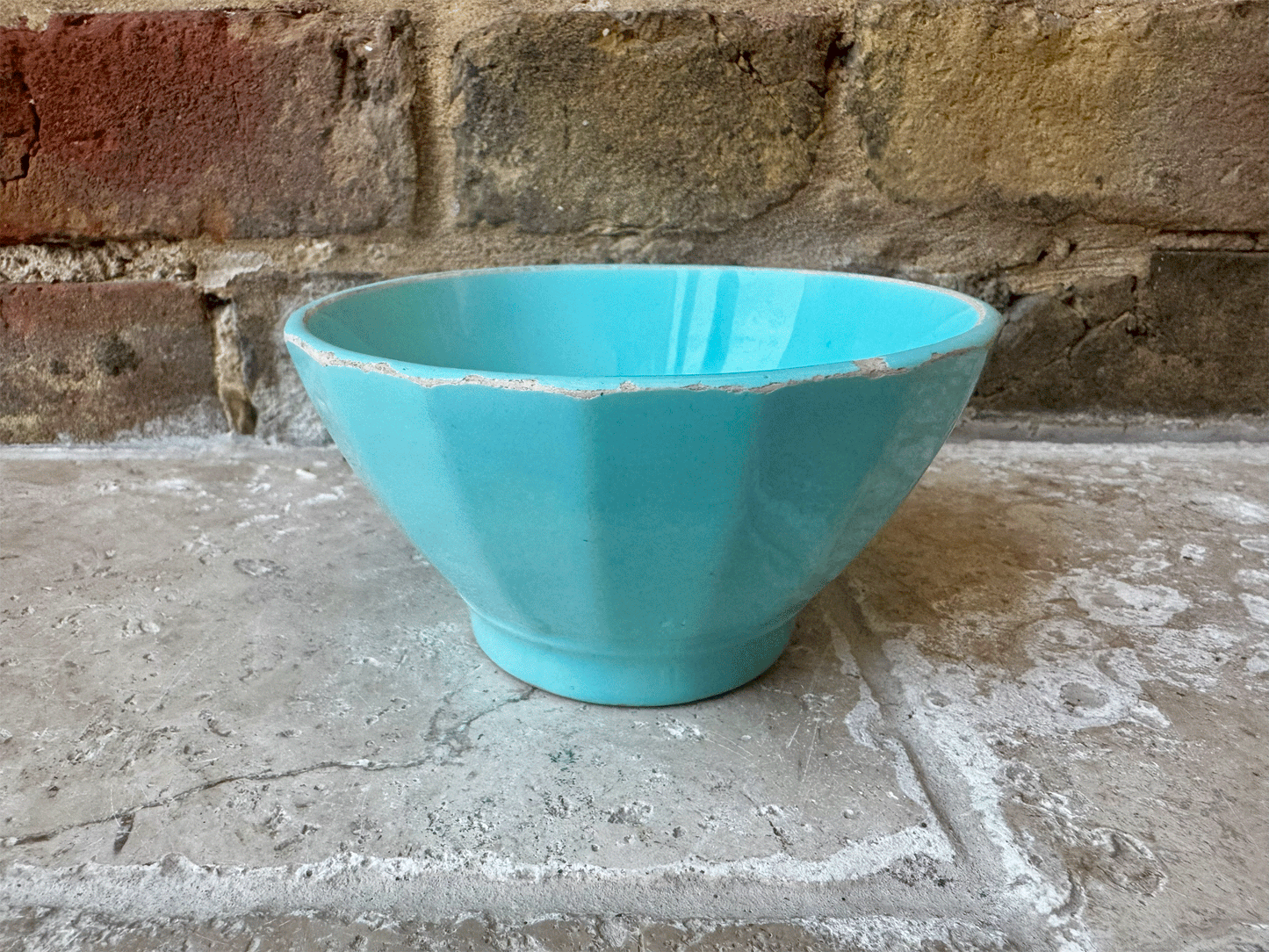 rare antique french ribbed cafe au lait bowl turquoise blue