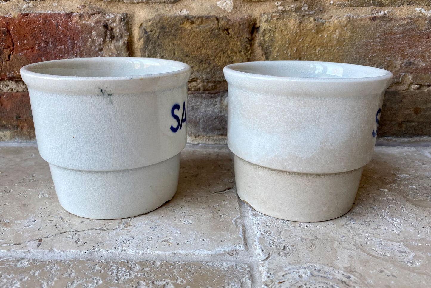 antique frencg luneville white ironstone blue transferware sand pot