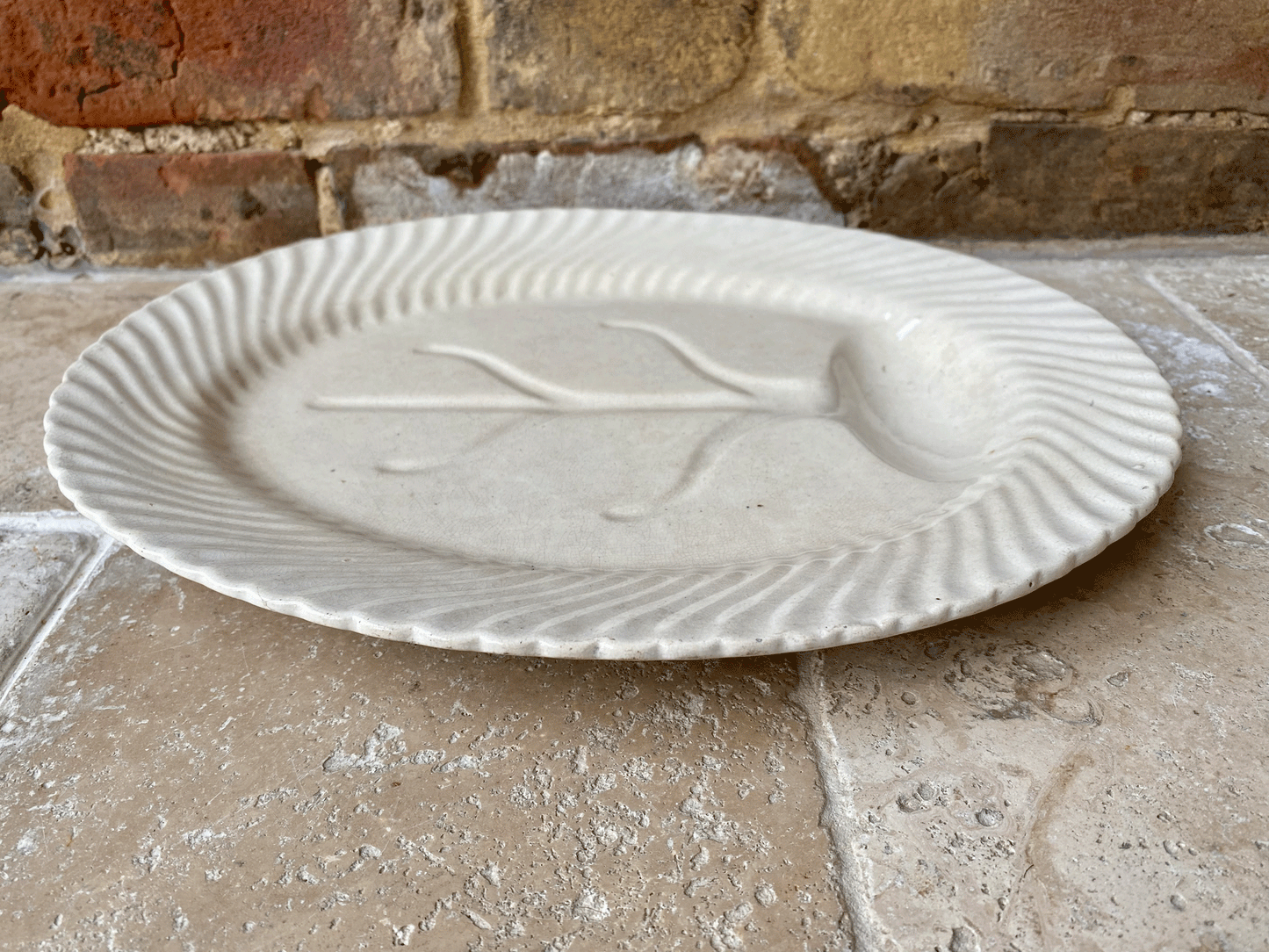 antique french white ironstone carving platter plate