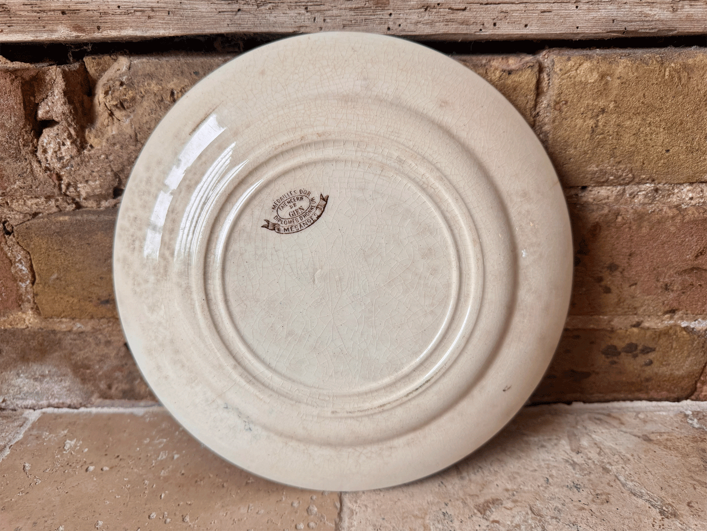 antique french ironstone terre de fer sepia transferware plate birds