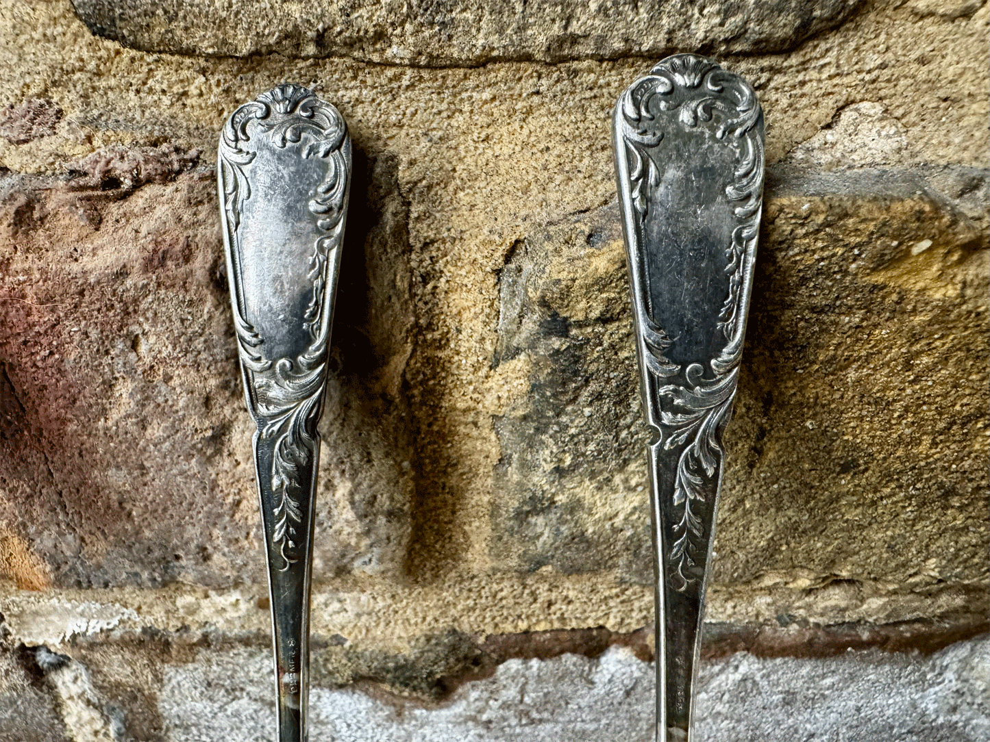 antique french silver plated decorative floral foliage dessert forks