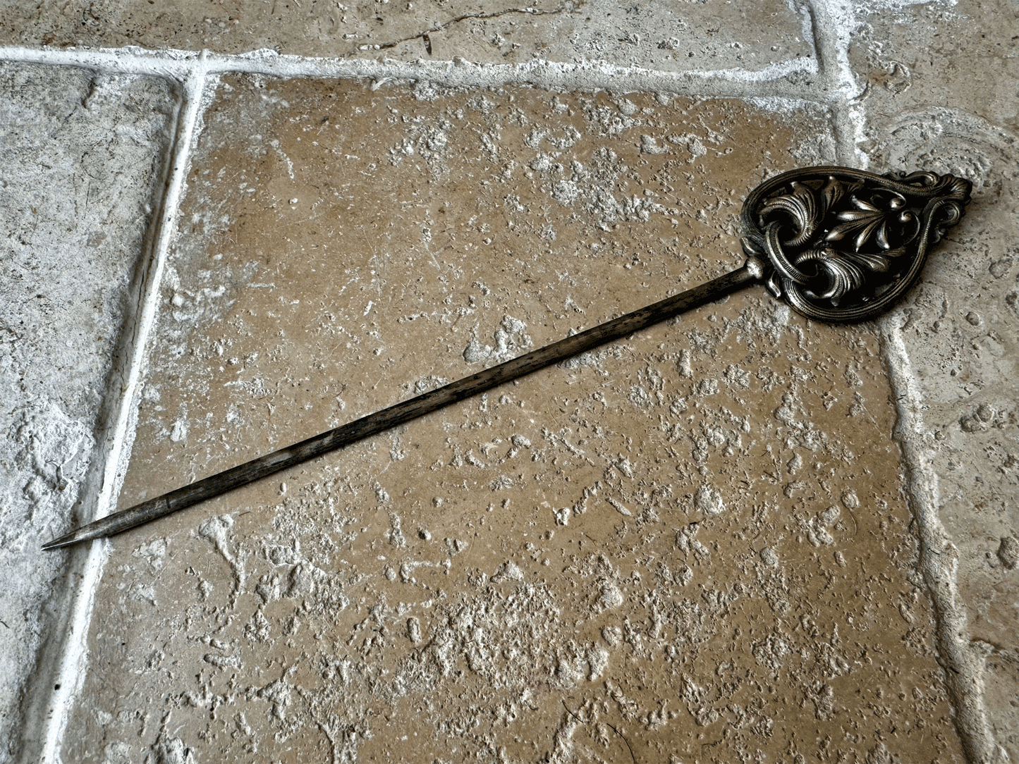 antique french classical style silver plated hatelet pie skewer
