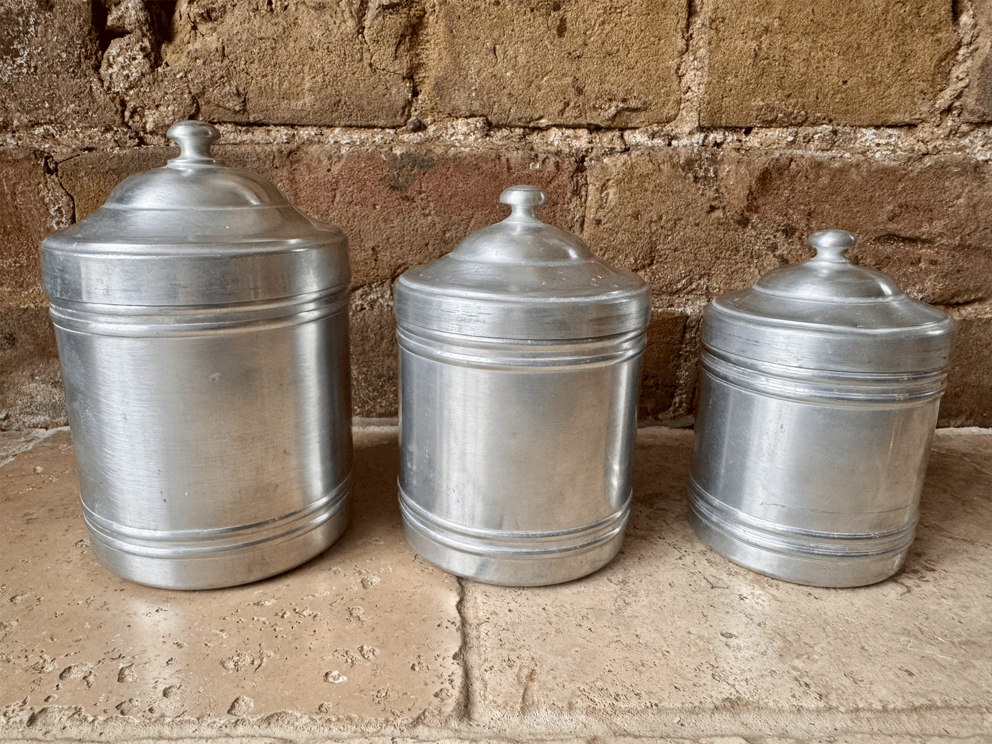 antique french set six aluminium tin kitchen storage canisters jars containers