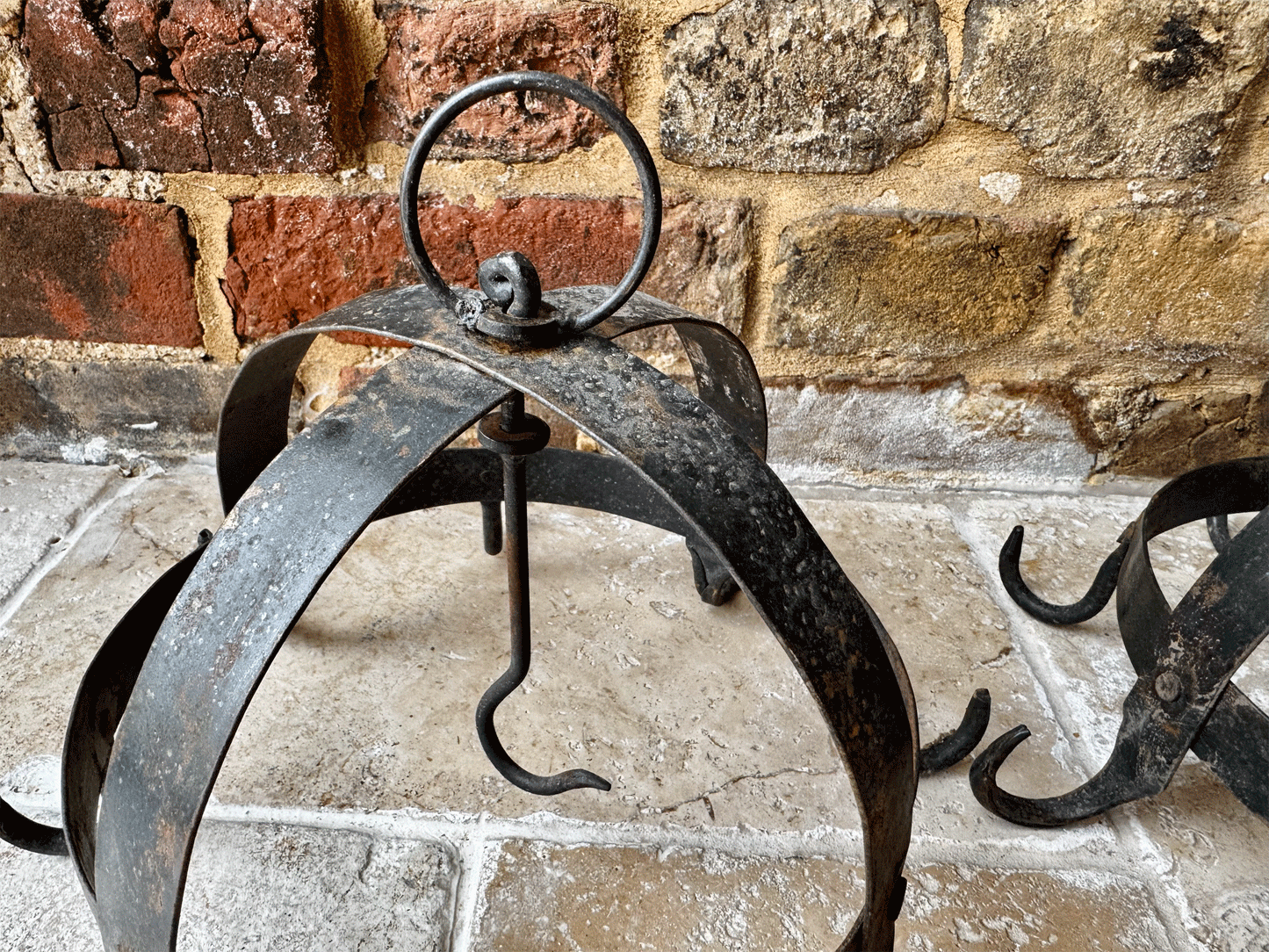 rare antique french small cast iron crown game hooks