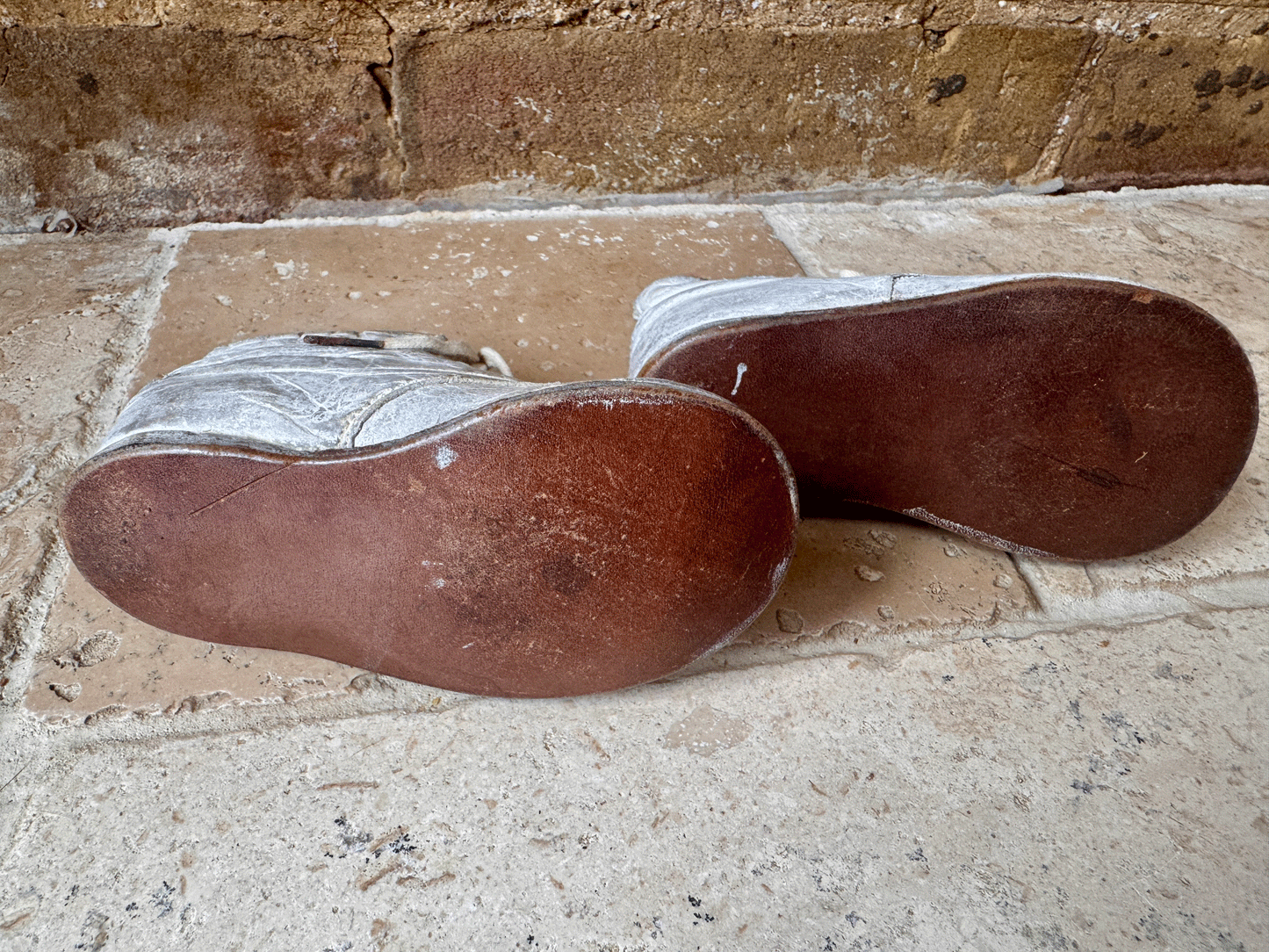 antique vintage french chalked children boots shoes whitewash nursery bedroom decor shelf styling prop