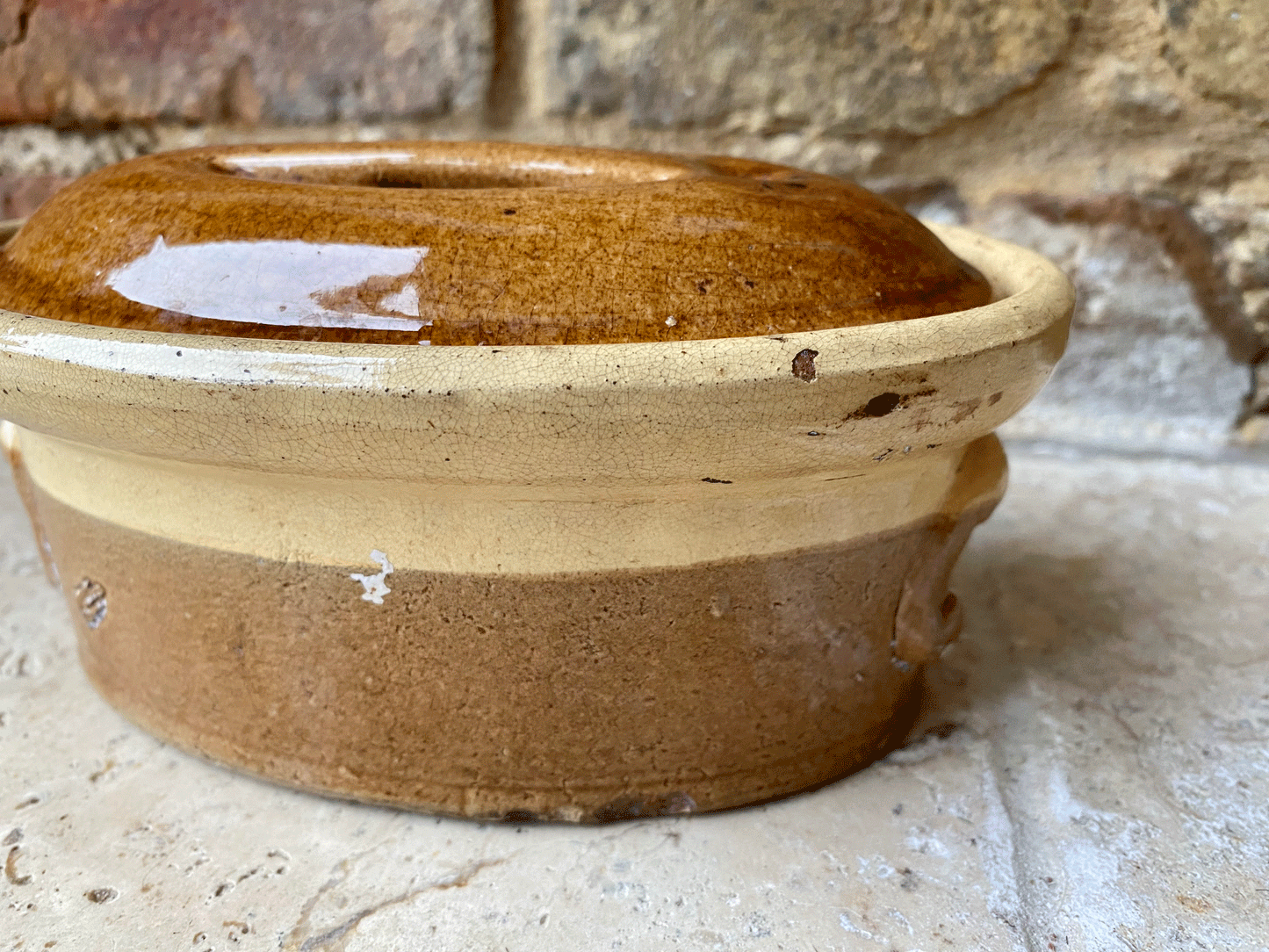 small antique french earthenware stoneware lidded terrine dish