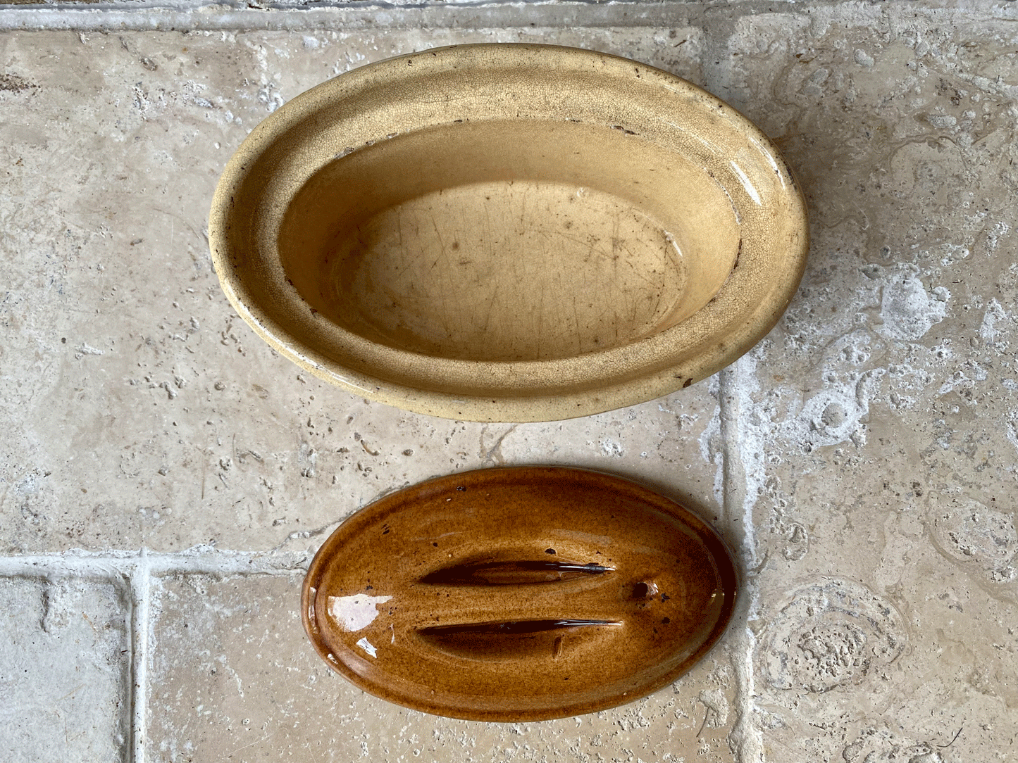 small antique french earthenware stoneware lidded terrine dish