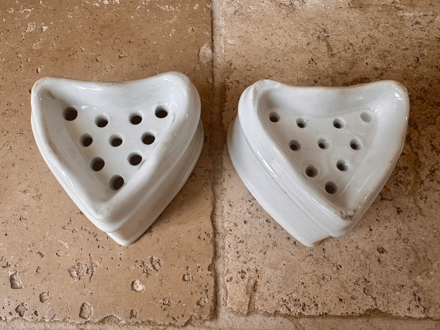 antique french small plain white ironstone pierced faisselle cheese mould