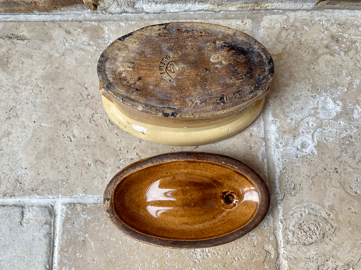 small antique french earthenware stoneware lidded terrine dish