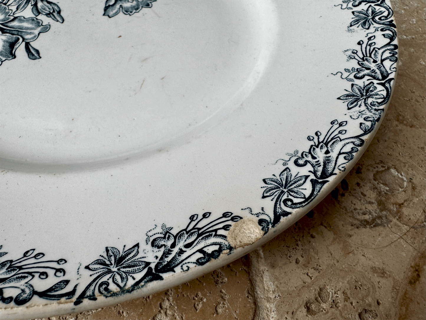 antique french st amand terre de fer ironstone plate florals dark teal