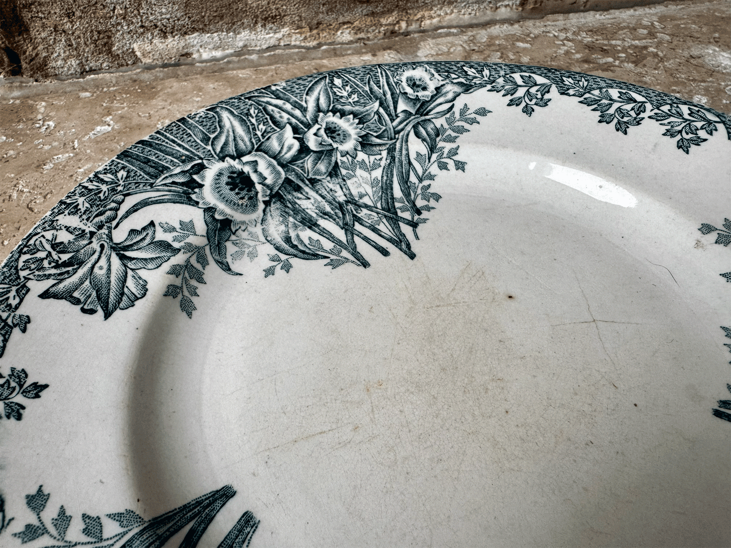 antique french st amand terre de fer lebacqz bouchart teal ironstone side plate narcisses