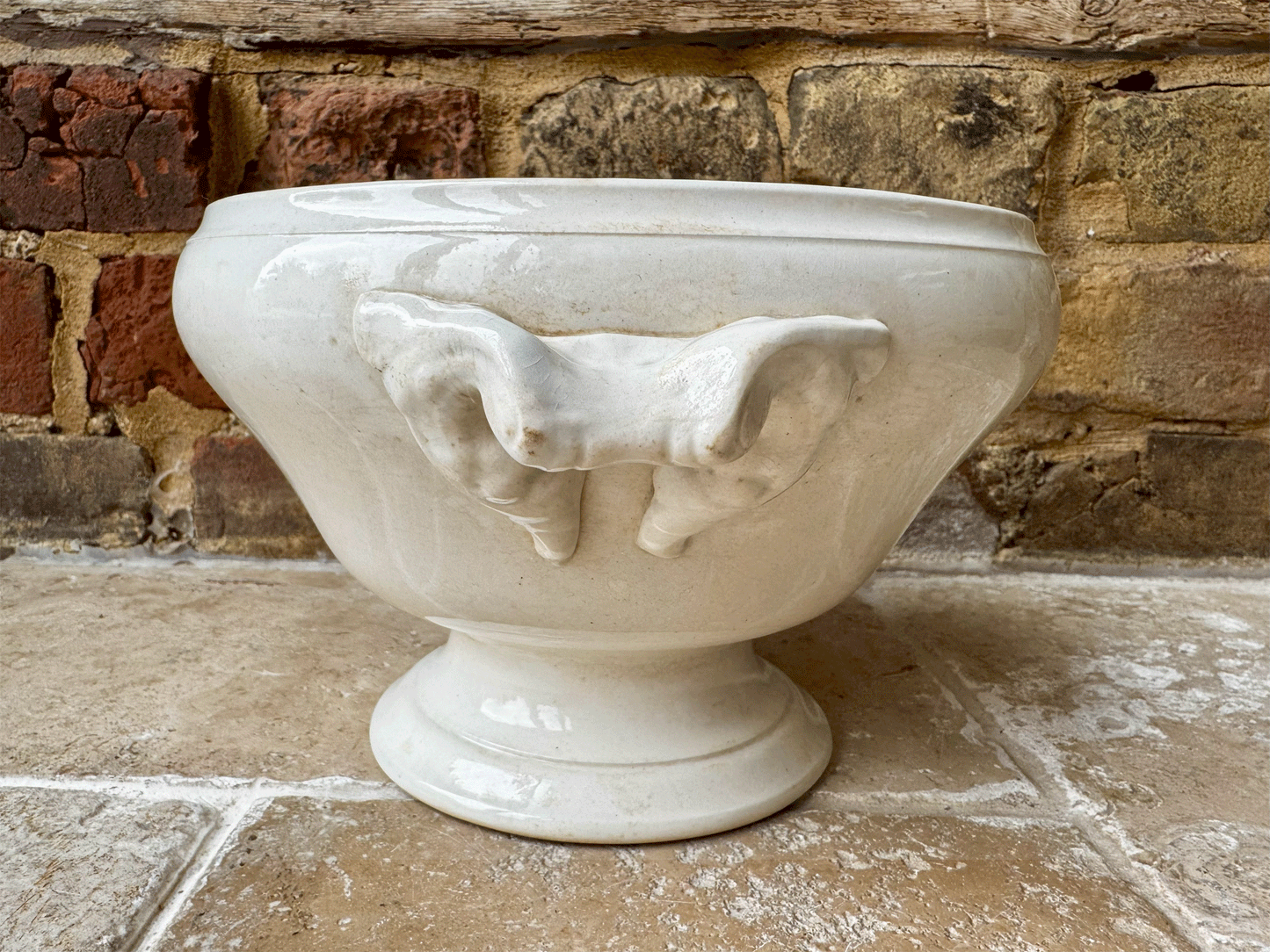 antique french white ironstone buttery timeworn soupiere tureen bowl