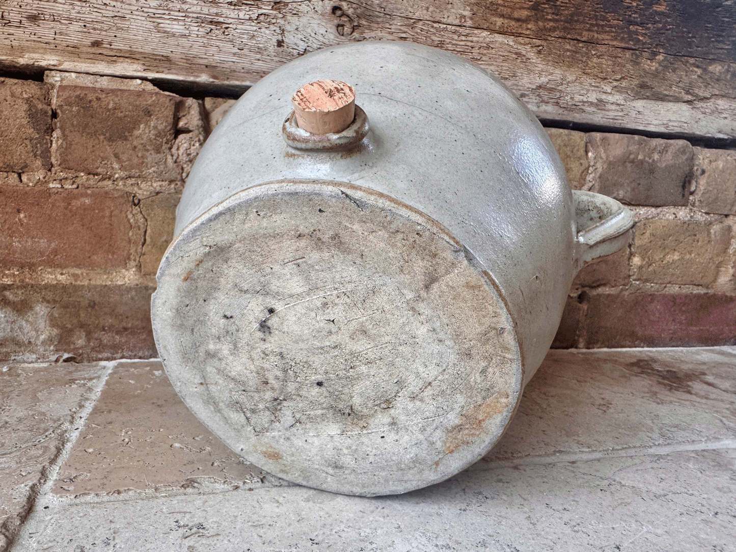 rustic antique french country large stoneware confit oil wine preserve pot jar twin handles