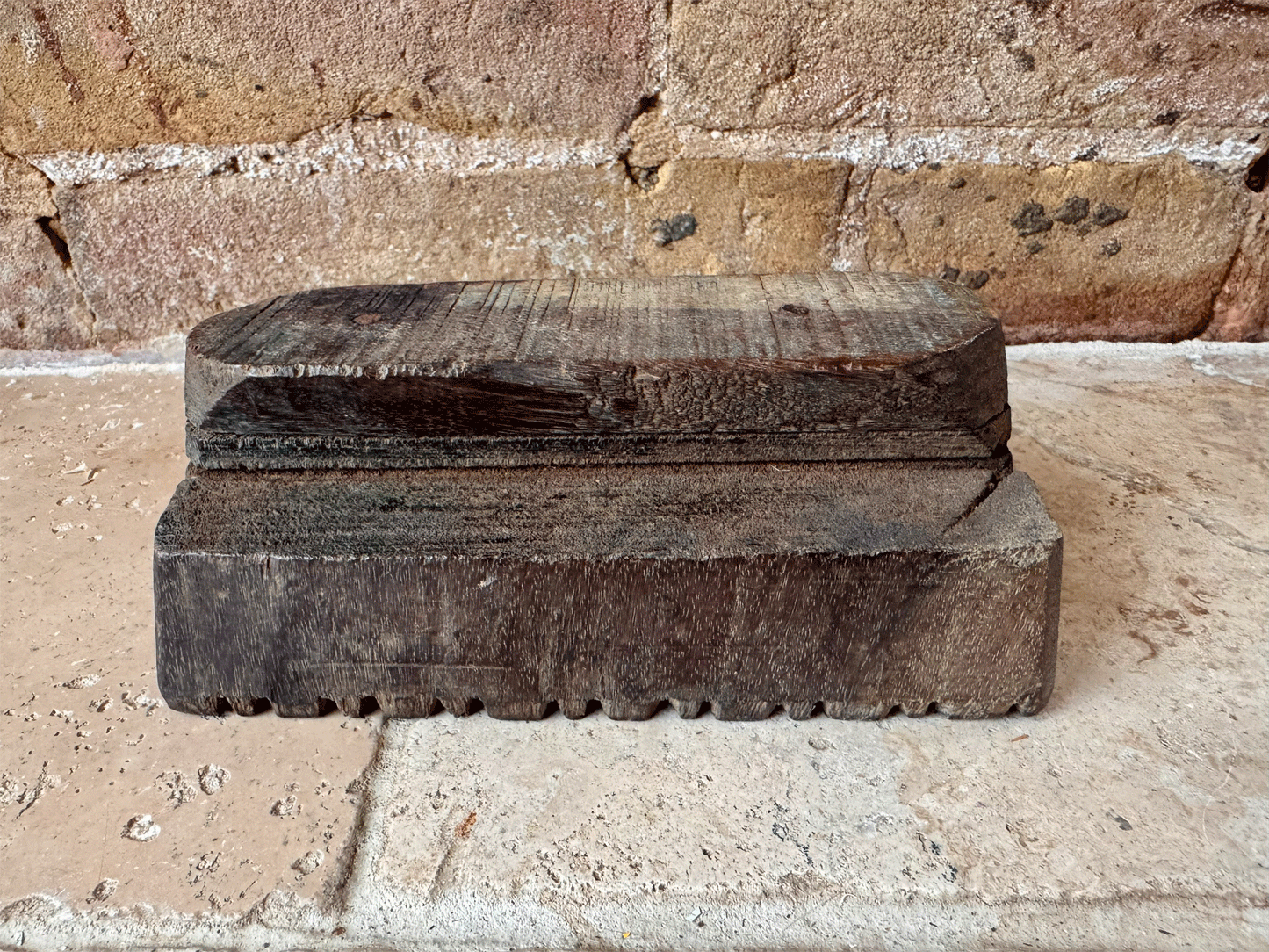 vintage french carved wooden treen printing block hearts border pattern