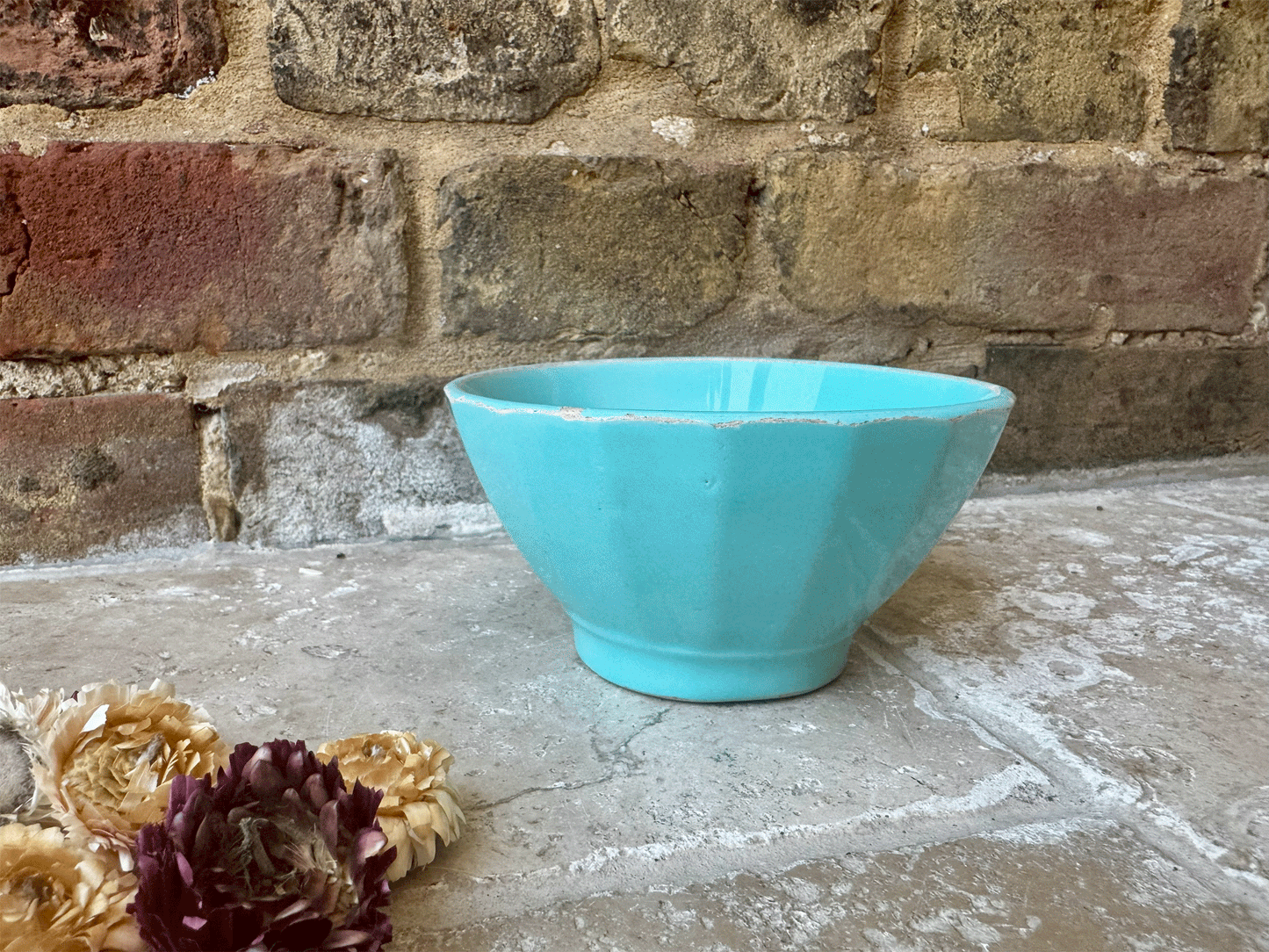 rare antique french ribbed cafe au lait bowl turquoise blue