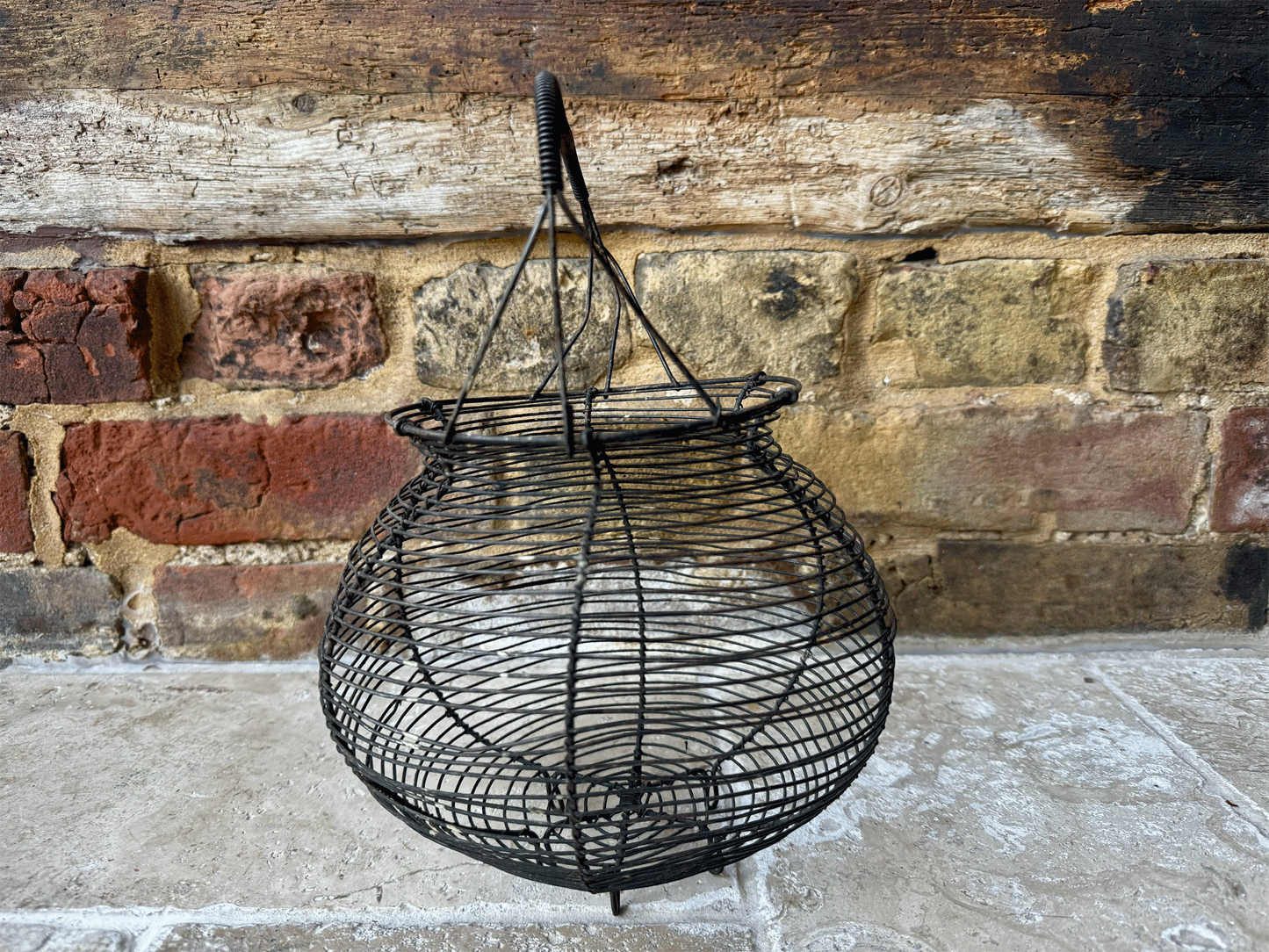 antique french rustic wirework egg basket holder