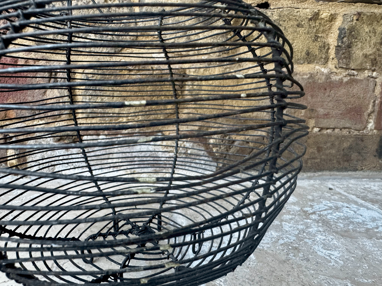 antique french rustic wirework egg basket holder