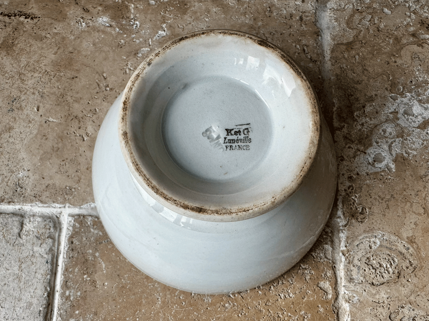 antique french extra large kg luneville plain white ironstone terre de fer cafe au lait coffee bowl