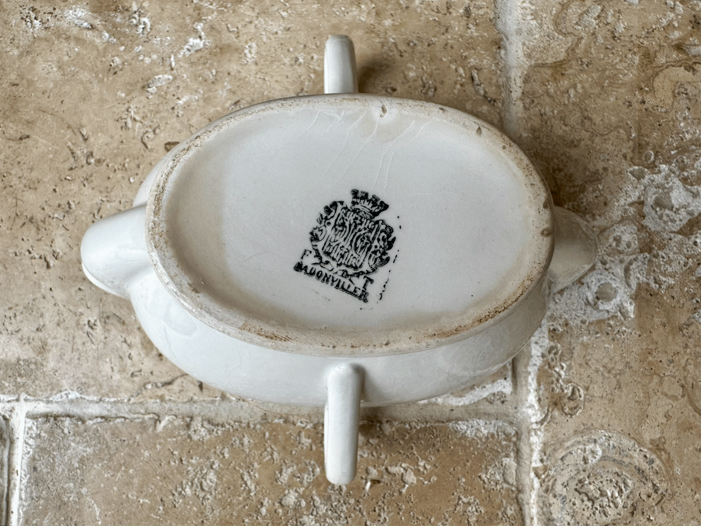 antique french badonviller white ironstone sauciere maigre gras fat separator gravy boat sauce dish