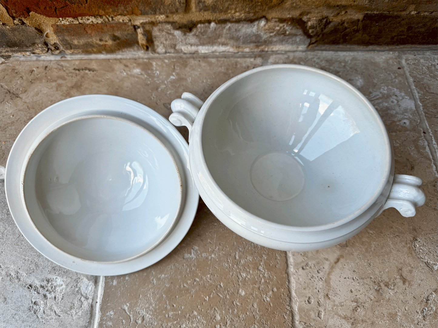 Antique French White Ironstone Soupiere by Luneville