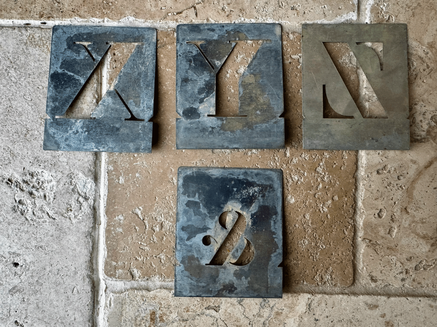 large vintage french art deco tin stencil initial alphabet ampersand