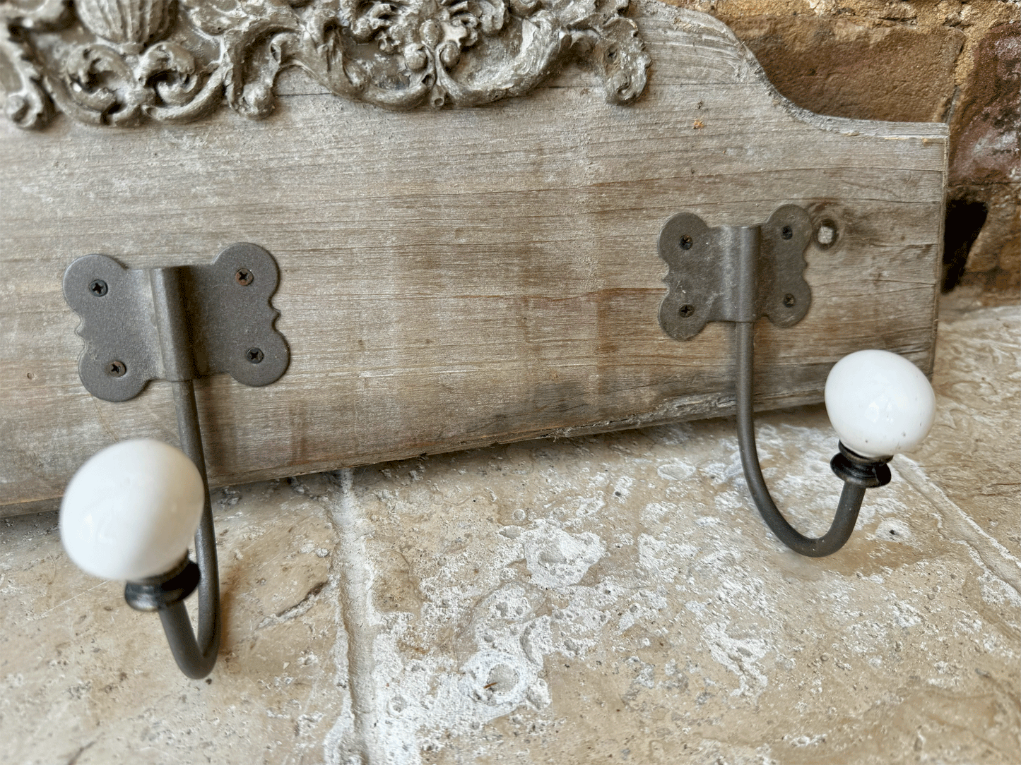 vintage french carved wooden pelmt set coat hooks