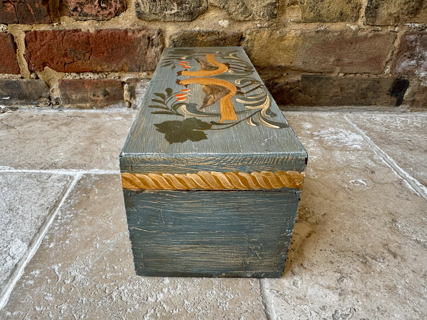 vintage french swedish folk art marriage box gift and painted birds grape vines