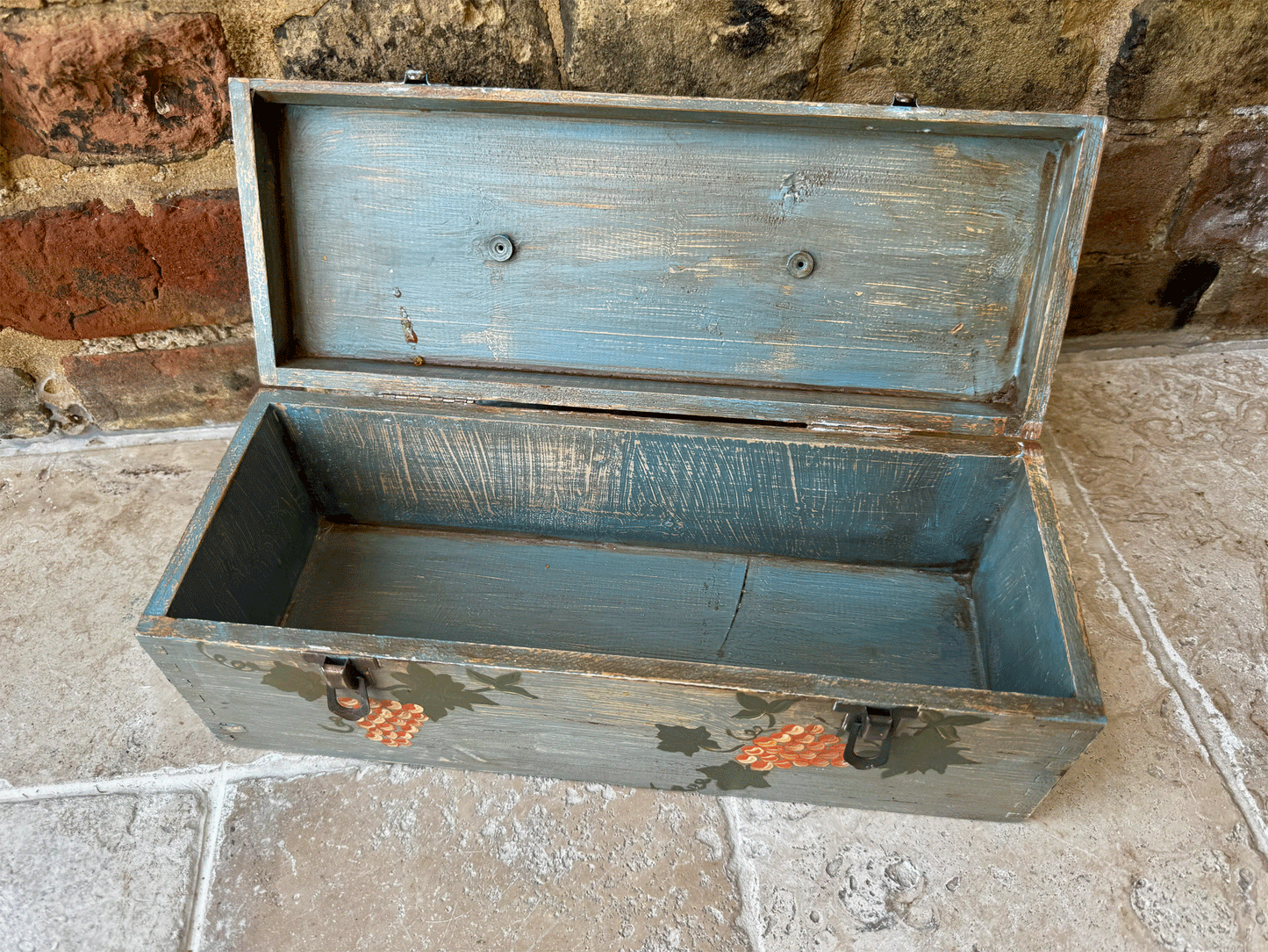vintage french swedish folk art marriage box gift and painted birds grape vines