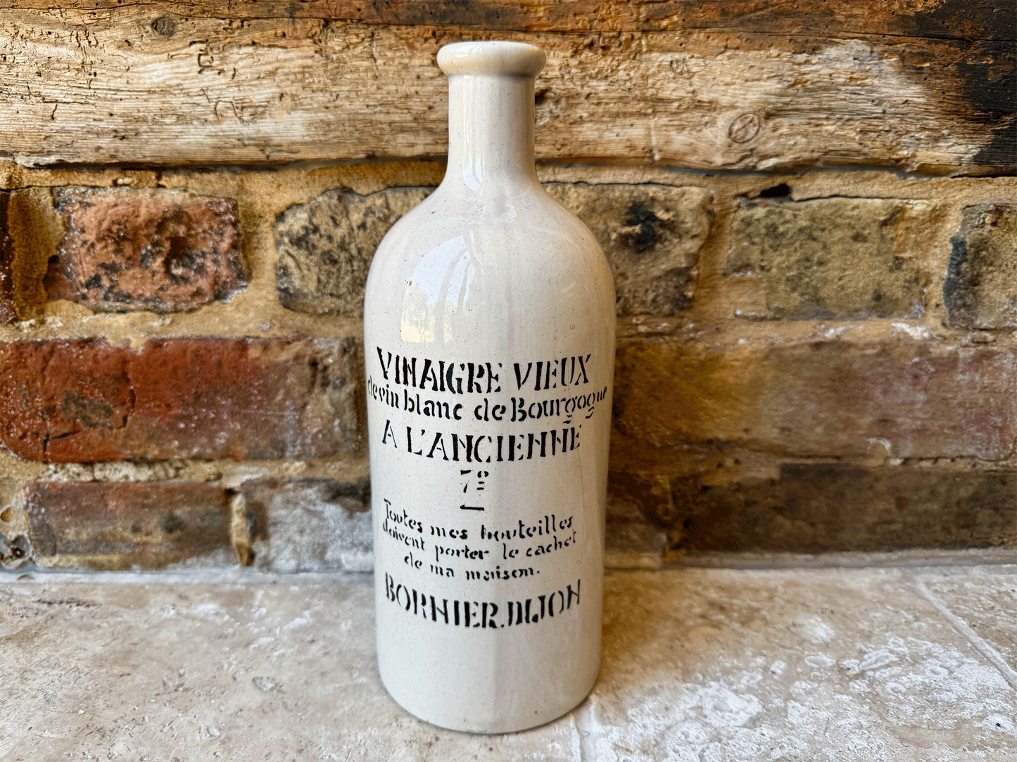 vintage french extra large stoneware advertising bottle vinaigre vieux vin blanc bornier dijon
