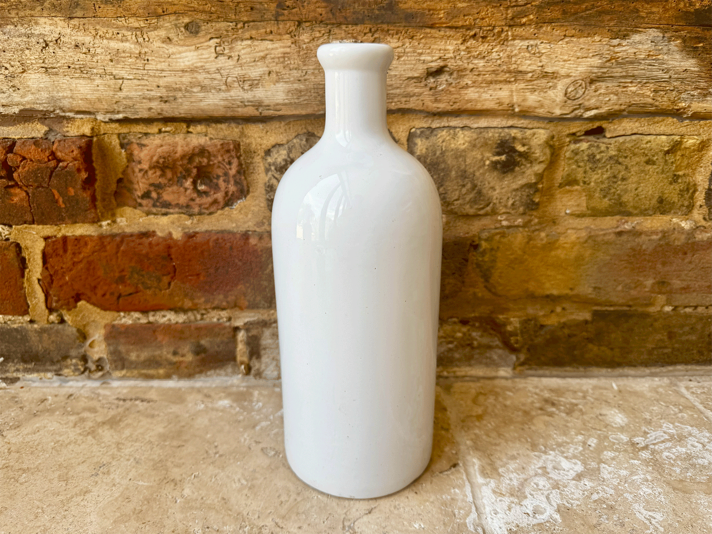 vintage french charolles white stoneware black art deco typography vin du pays bottle
