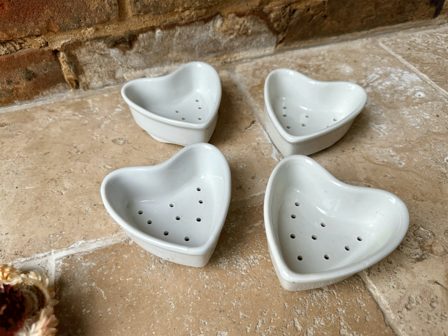 vintage french white ironstone apilco heart shaped pierced cheese faisselle mould pots