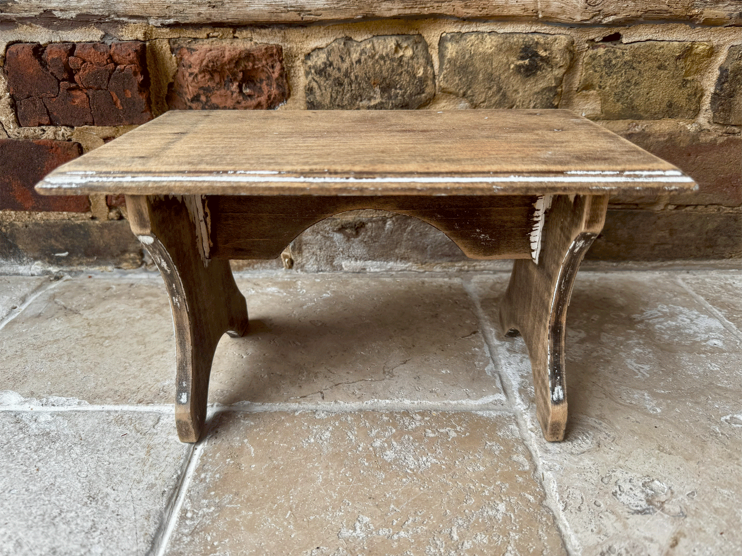 rustic vintage french wooden foot stool decoratove farmhouse interior accessory