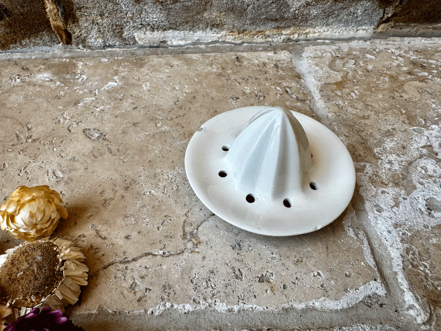 vintage french small mini rare white ironstone lemon juicer squeezer
