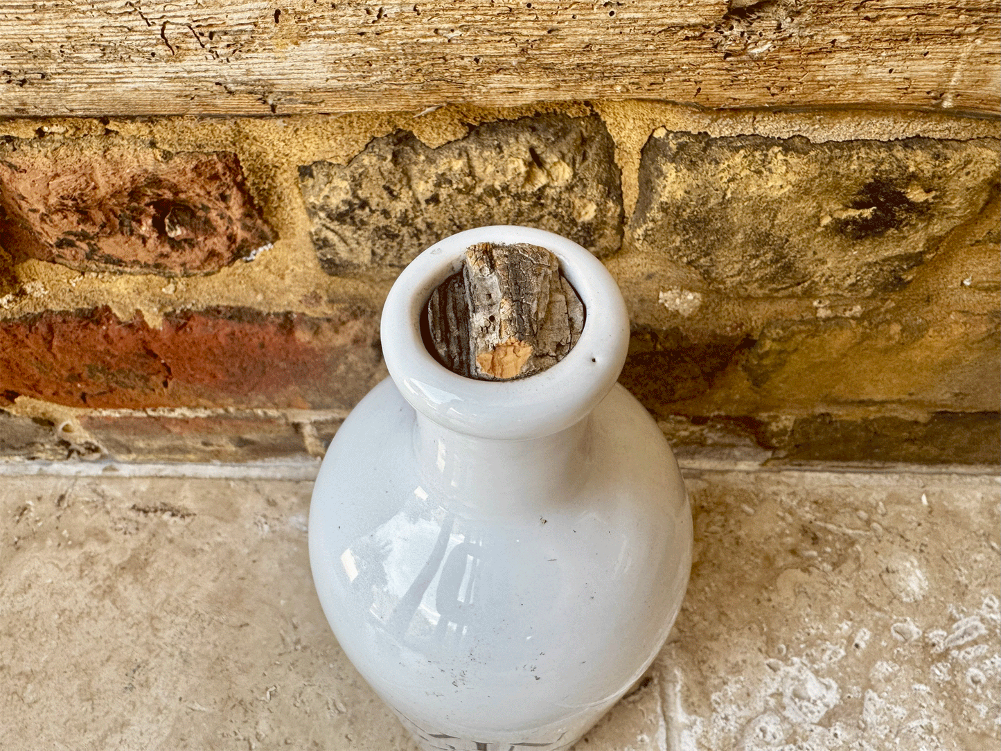 vintage french charolles white stoneware black art deco typography vin du pays bottle