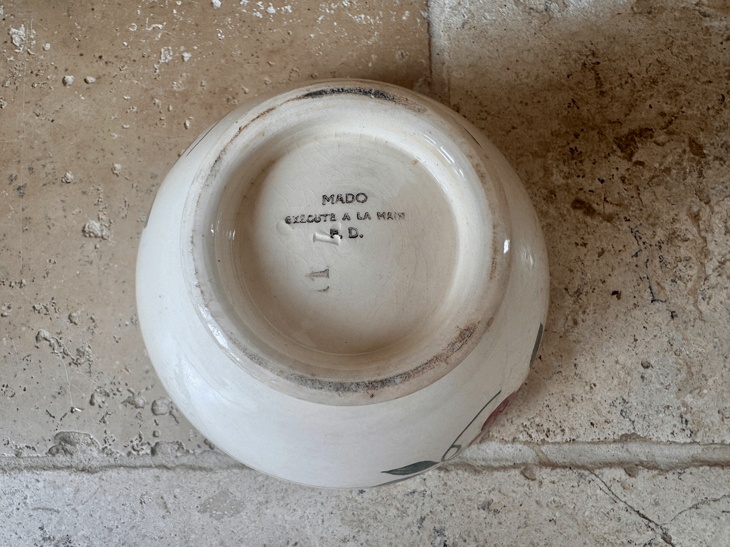 vintage french ironstone hand painted cafe au lait bowl stripes roses