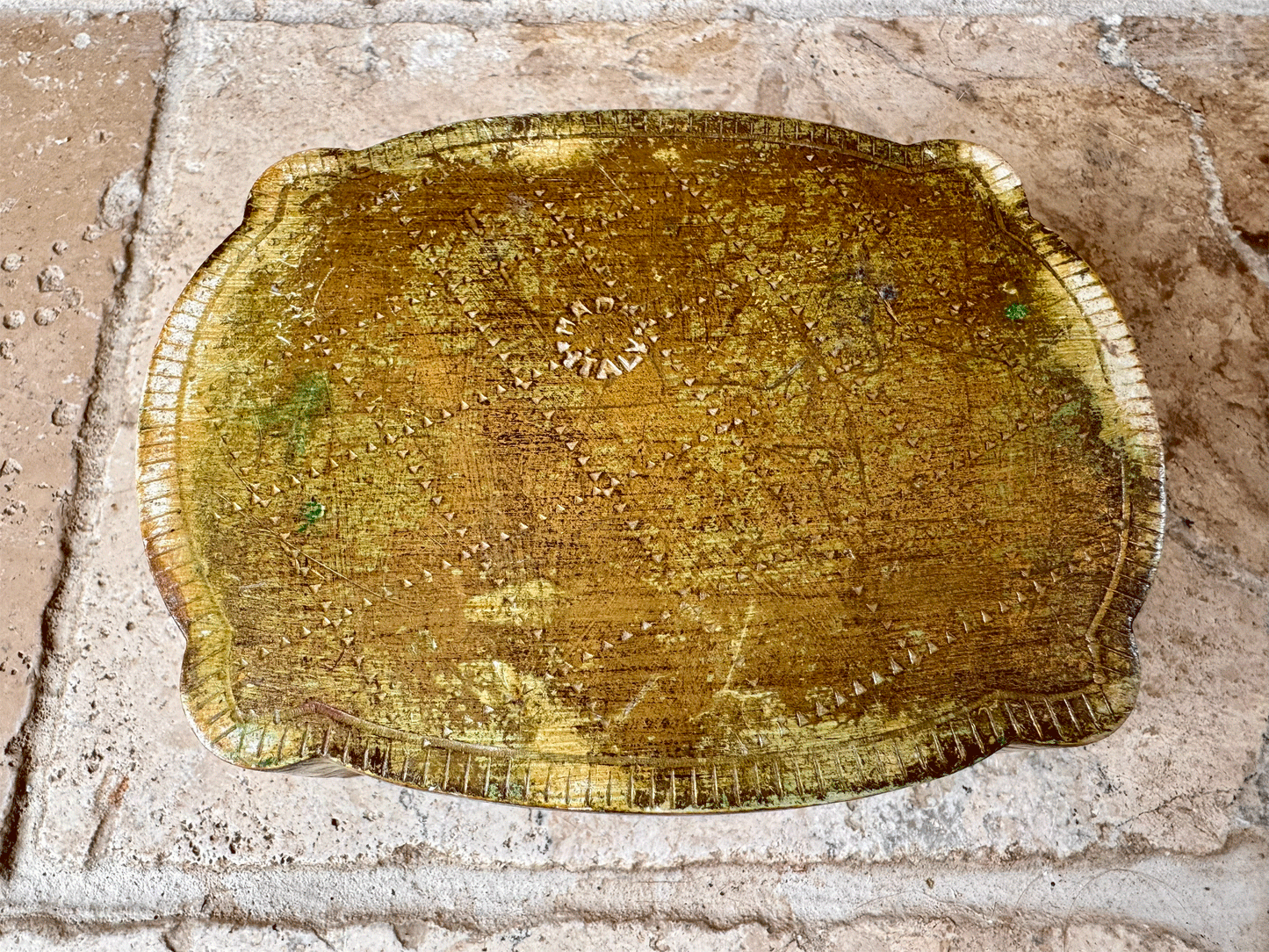 antique italian gilded florentine box jewellery trinkets green rose pink