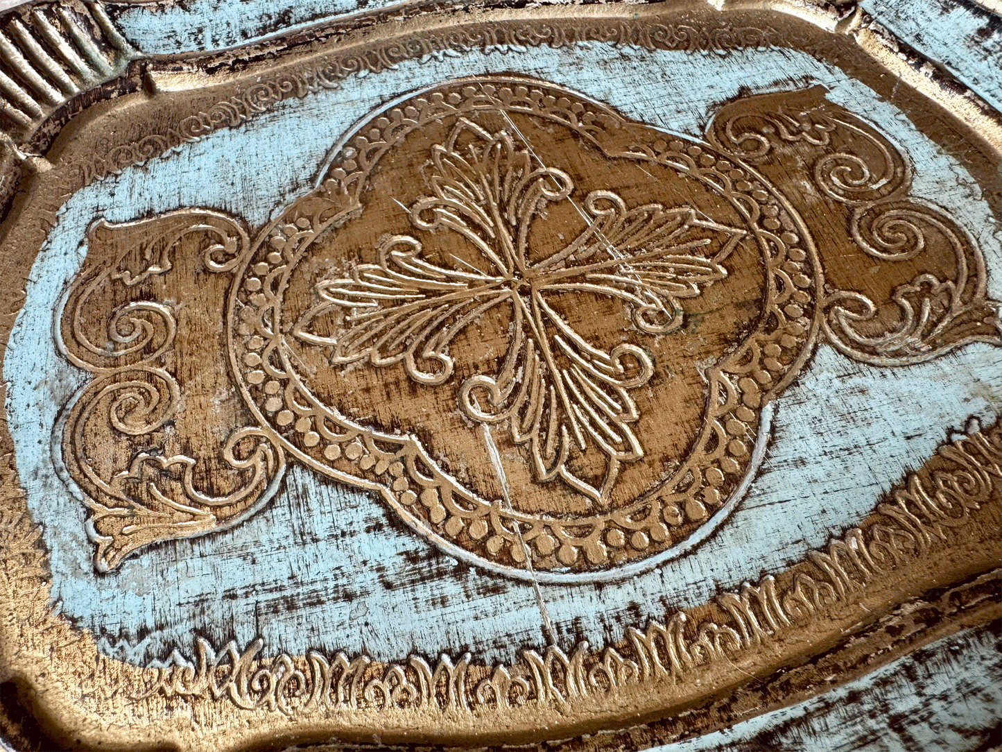 small antique vintage italian florentine tray gold turquoise blue green