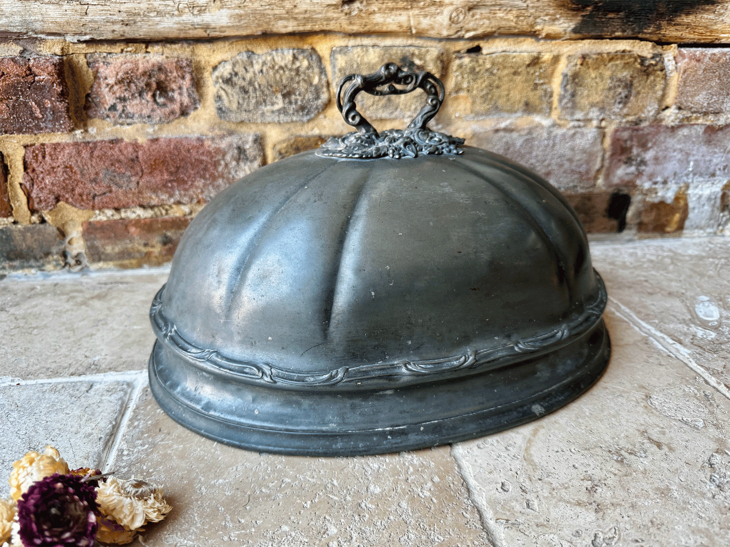 antique victorian large pewter oval cloche food cover