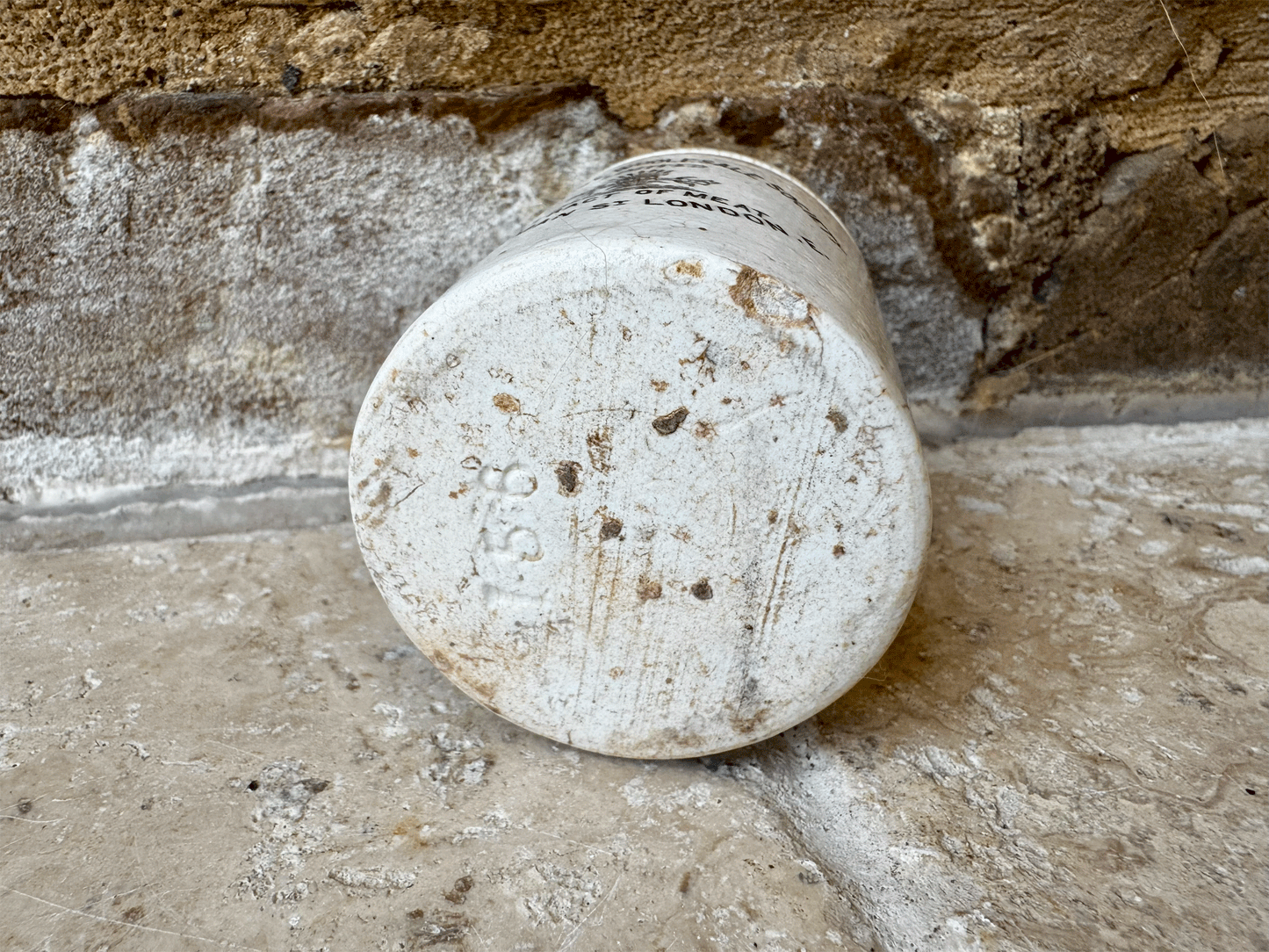rare antique white ironstone victorian english advertising pot cooperative wholesale society extract meat labor wait pictoral trademark
