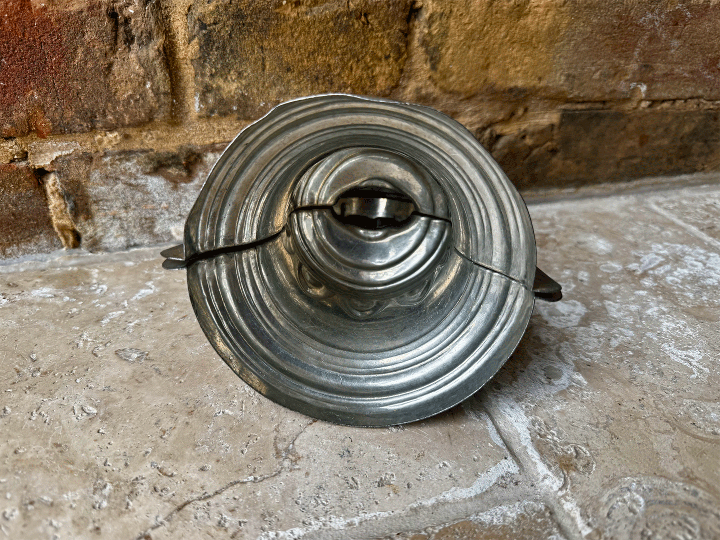 large vintage french decorative two piece bell shaped tin chocolate mould