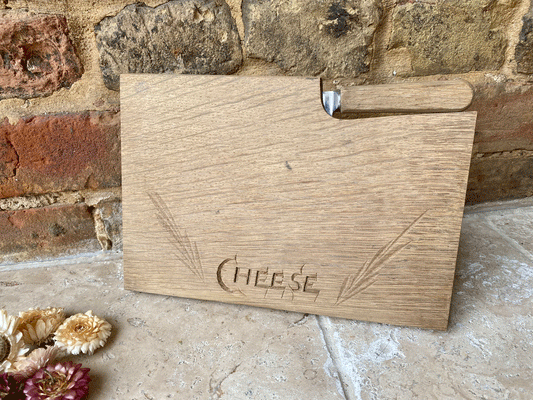 vintage carved wooden treen english cheese board knife set