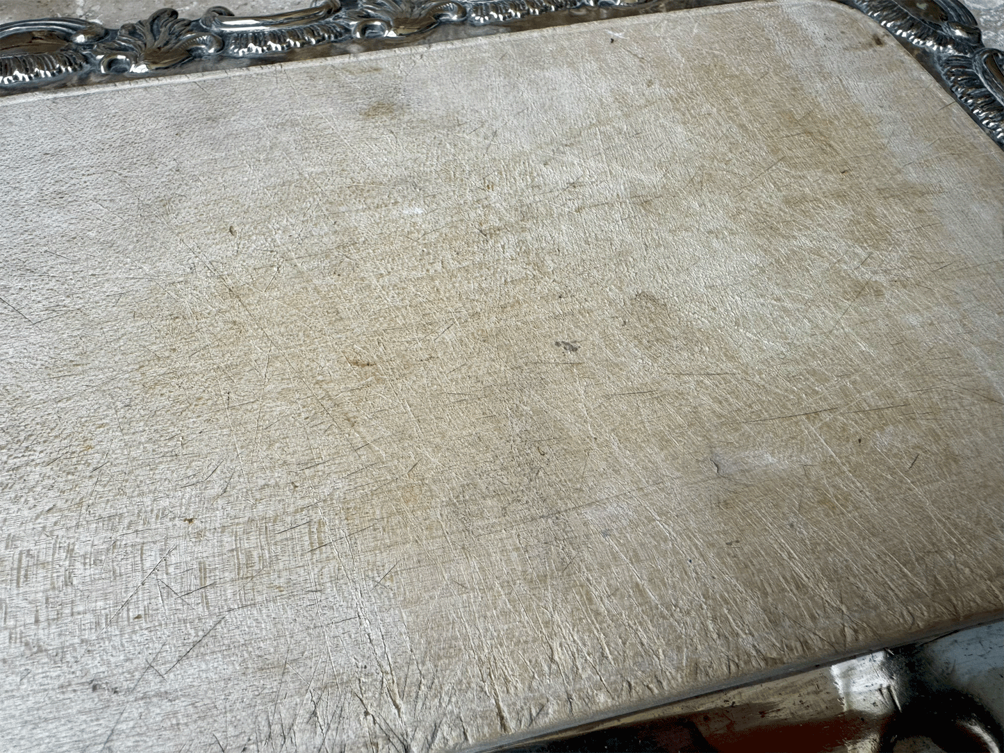antique vintage english wooden treen breadboard silver plated liner plate harrison brothers howson