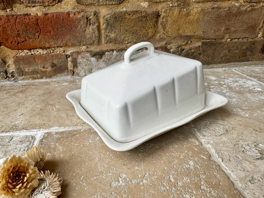 vintage english plain white ironstone lidded cheese butter dish grimwades