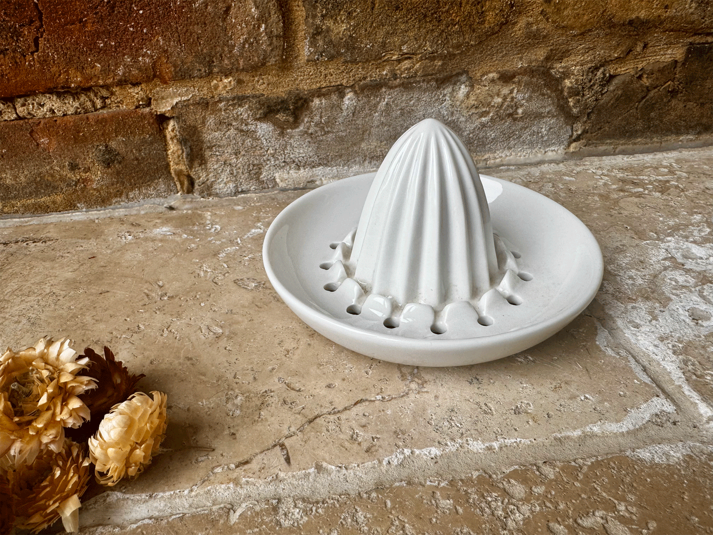 vintage english plain white ironstone lemon juicer squeezer