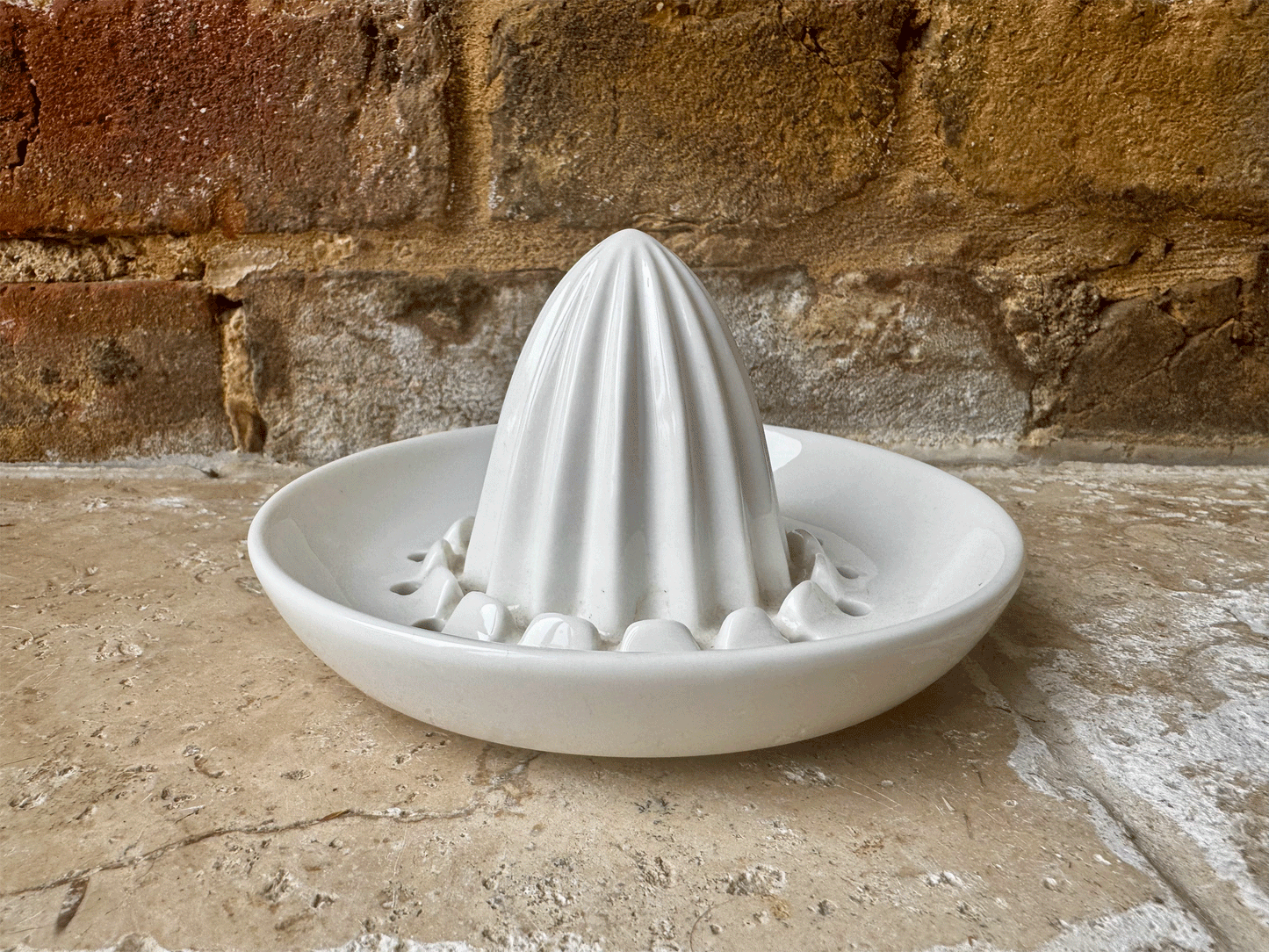 vintage english plain white ironstone lemon juicer squeezer