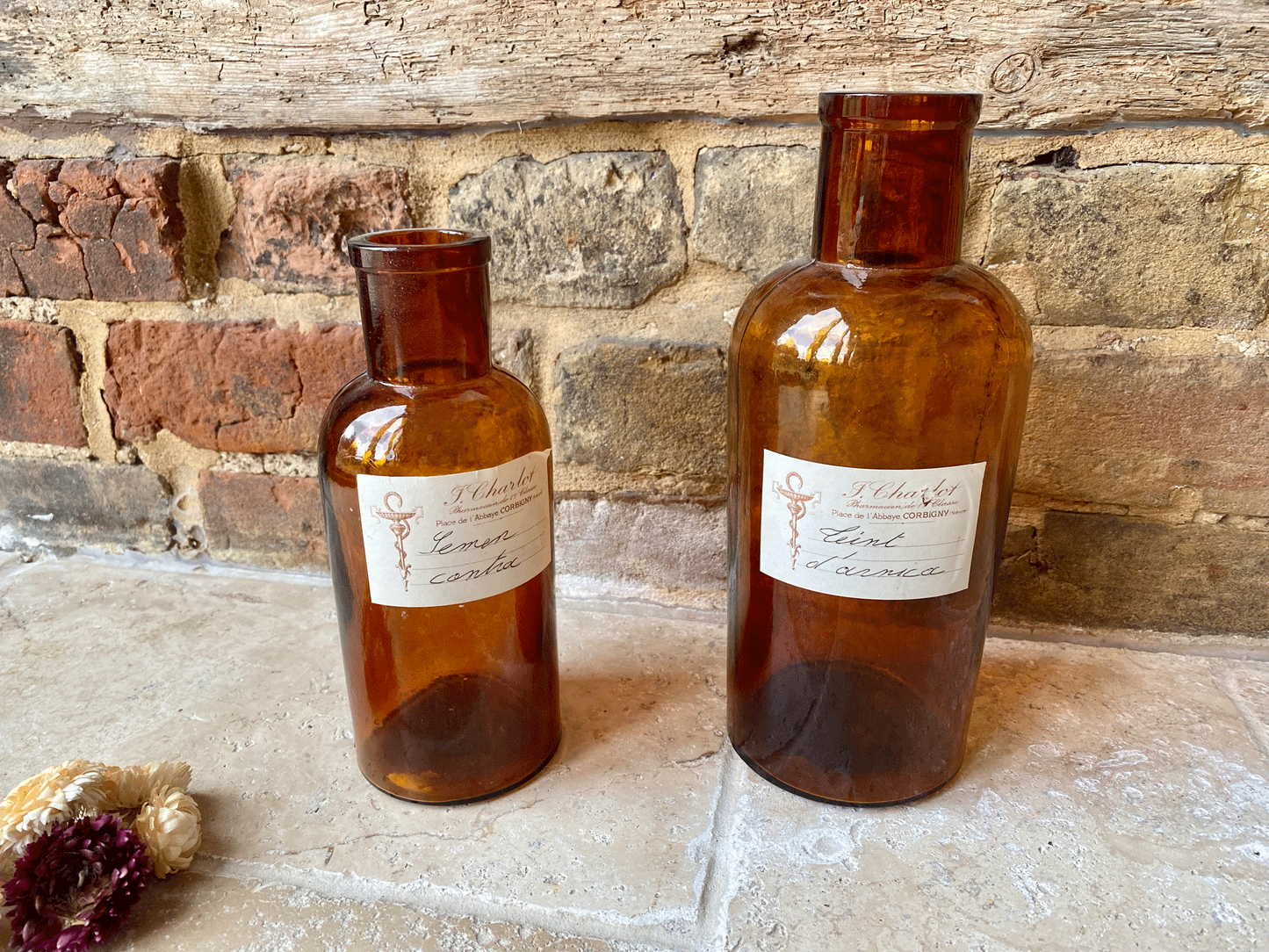 vintage french amber glass glassware bottle pharmacy apothecary