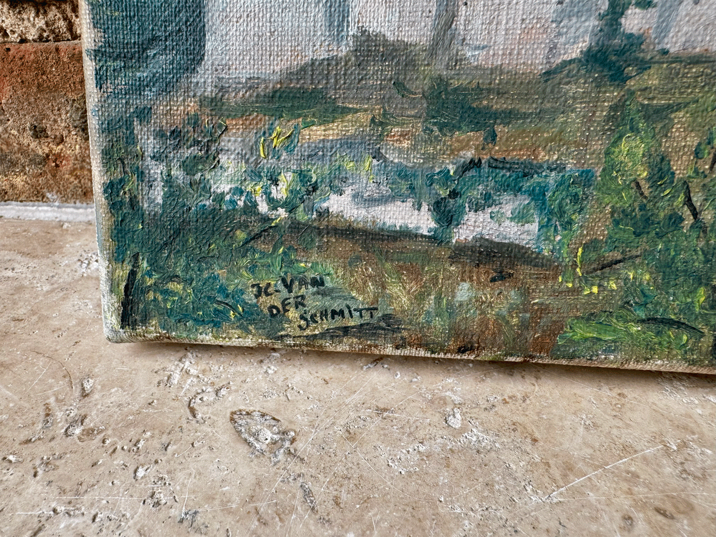 antique vintage french signed oil painting canvas chateau scene setting
