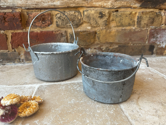 vintage antique french rustic chippy used paint kettle pot tin