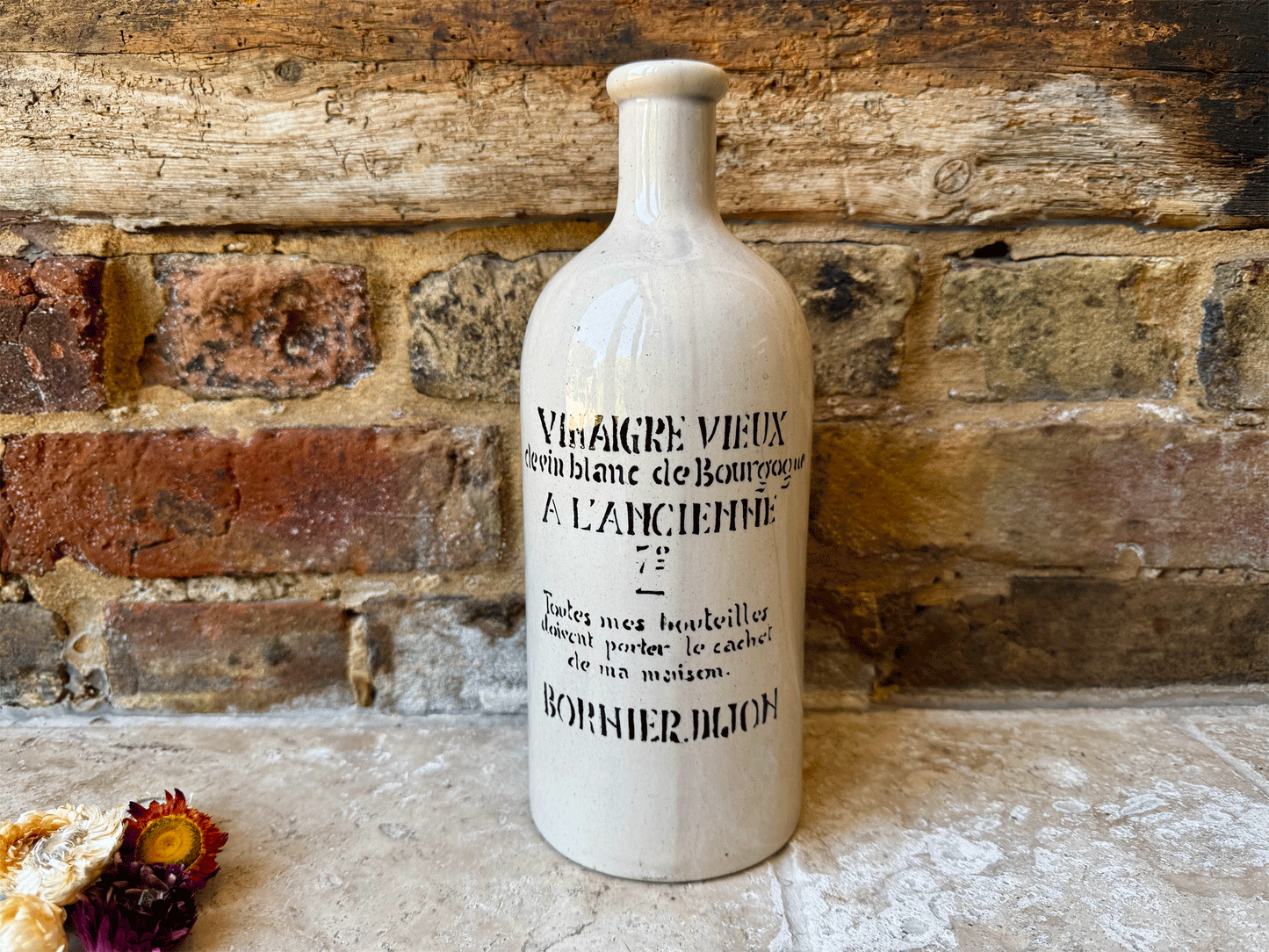 vintage french extra large stoneware advertising bottle vinaigre vieux vin blanc bornier dijon